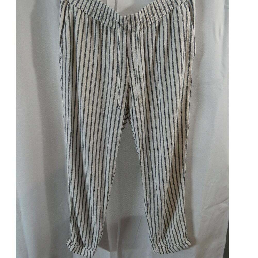 Old Navy Women's Medium Linen Cropped Striped Pants Drawstring Beachy Casual